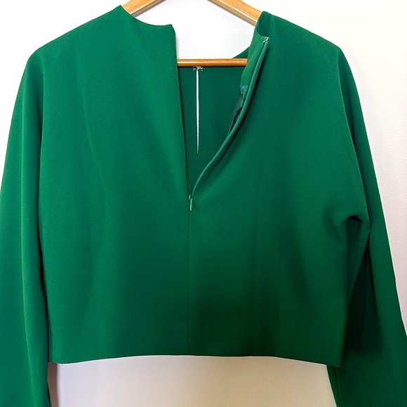 J.Crew Cropped long-sleeve top in 365 crepe Emerald Jade Green Size 6 - Picture 15 of 16
